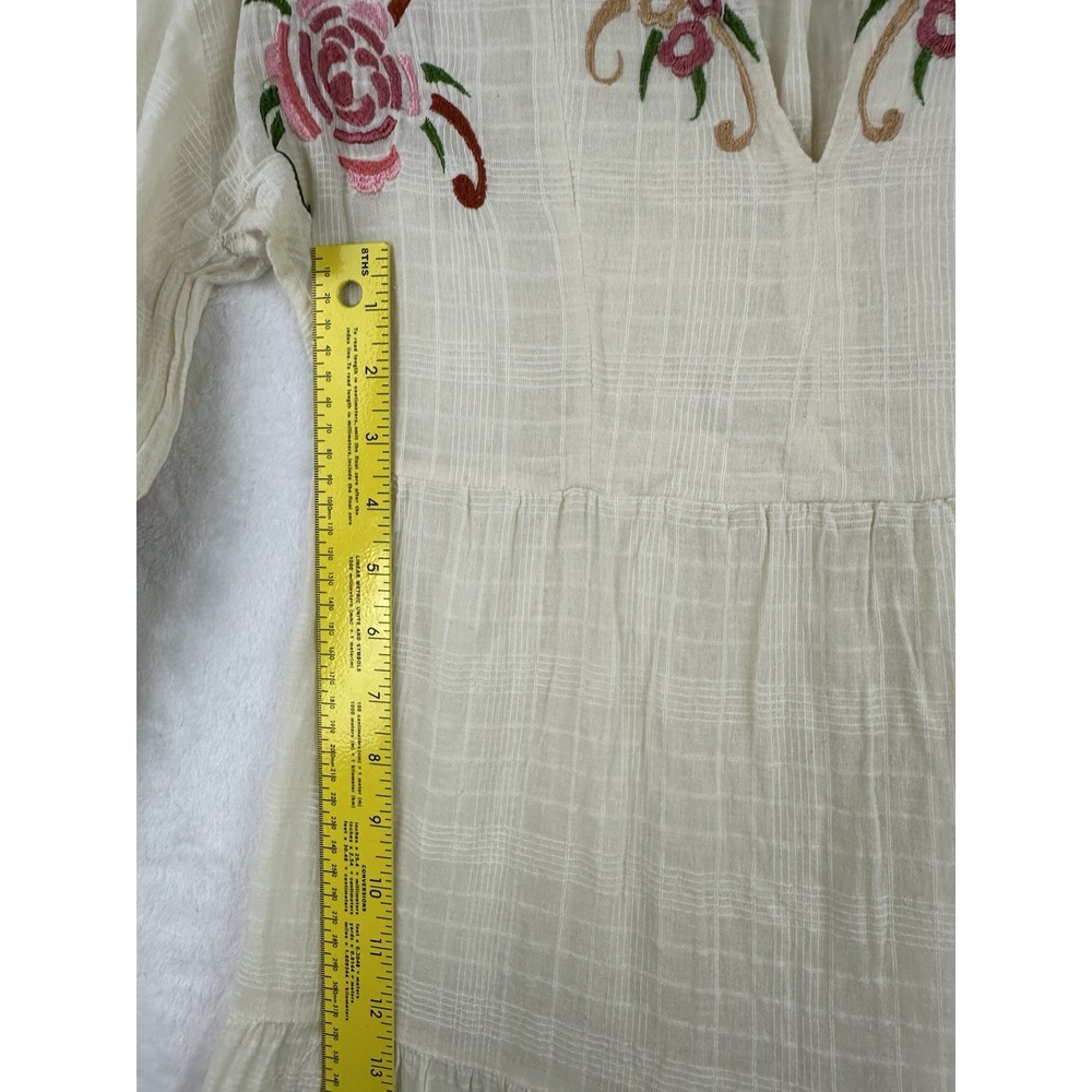 Anthropologie Stella Forest Dress Size 36 Floral Embroidered Peasant Ecru Ivory - Picture 8 of 13